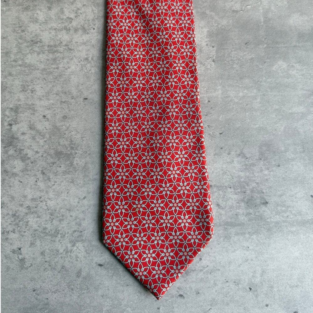 Salvatore Ferragamo Silk Tie Red Blue Gray Floral Allover Print Made In Italy